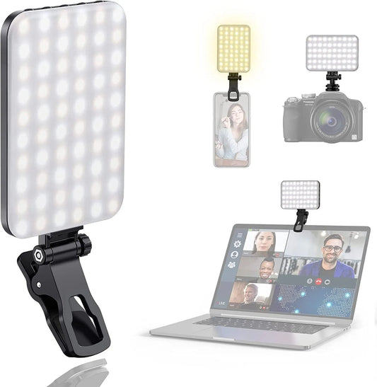 Influencer Clip On Selfie Light - 120 LED High Power Rechargeable Clip On Video Light with Front & Back Clip 3 Adjustable Light Modes for your Phone, iPad or more!